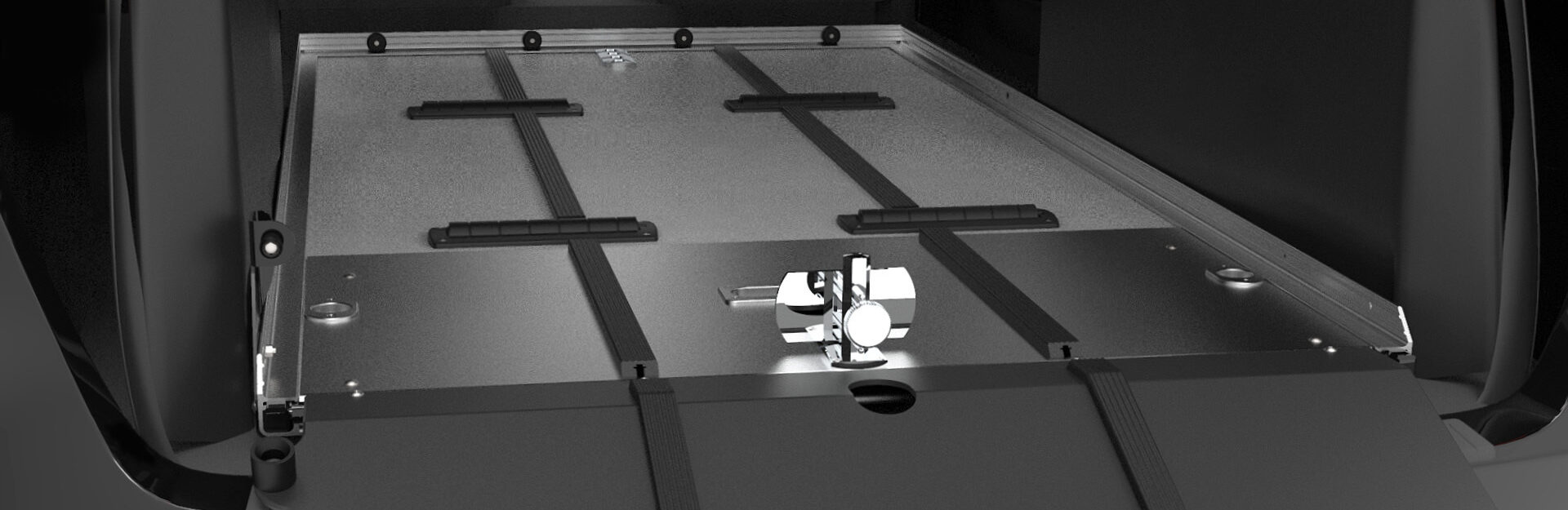 SS150XL Single Deck with glide strips, casket rollers, cot cups and bier pin system