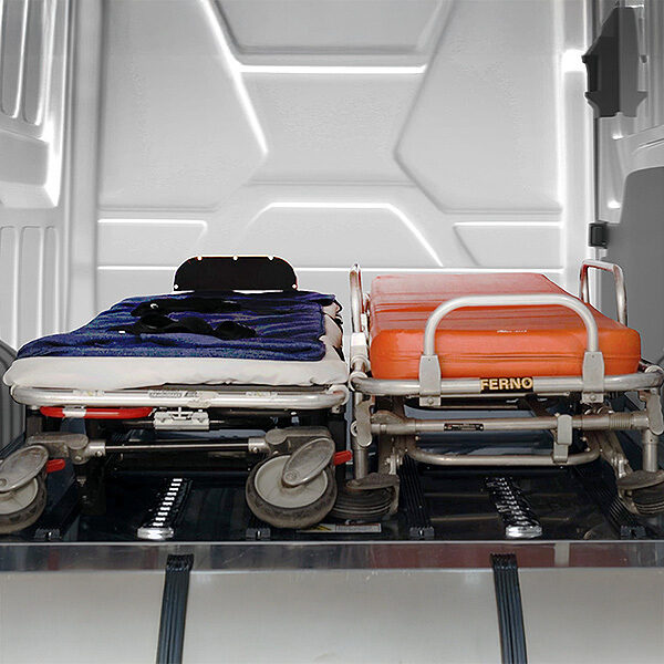 Oversize Mortuary Deck with oversized and standard cot side-by-side