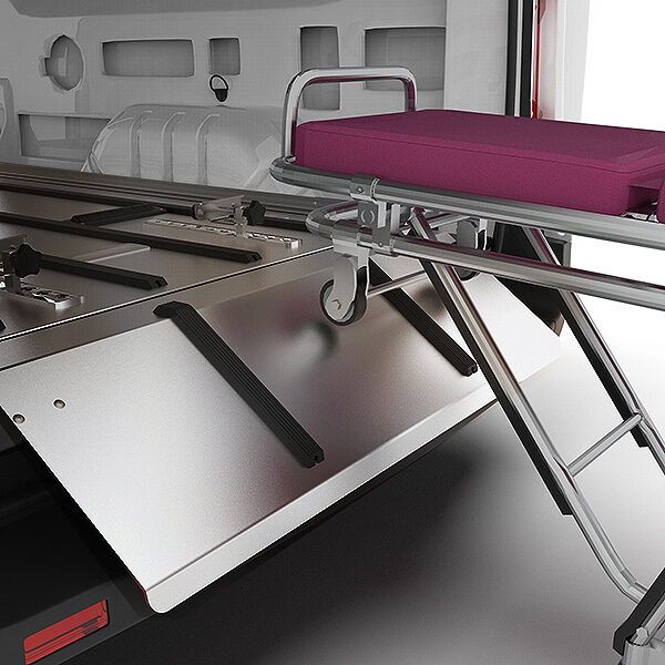 Loading a got into the rear of a cargo van using ramp of SS150XLC