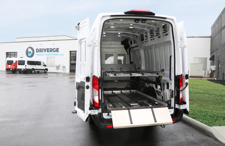 A Ford e-Transit with DD2000-XLC outside of Driverge in Akron, OH