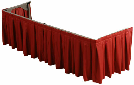 Red Casket drape attached to drape stand