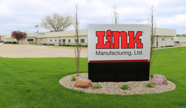 The Link Headquarters sign outside of the plant 1 offices